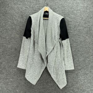 BNCI Cardigan Women XL Gray Open Front Collared Long Sleeve Cotton Knit Casual